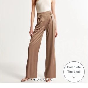 Abercombie and Fitch Satin Tailored Wide Leg Satin Pants in Brown